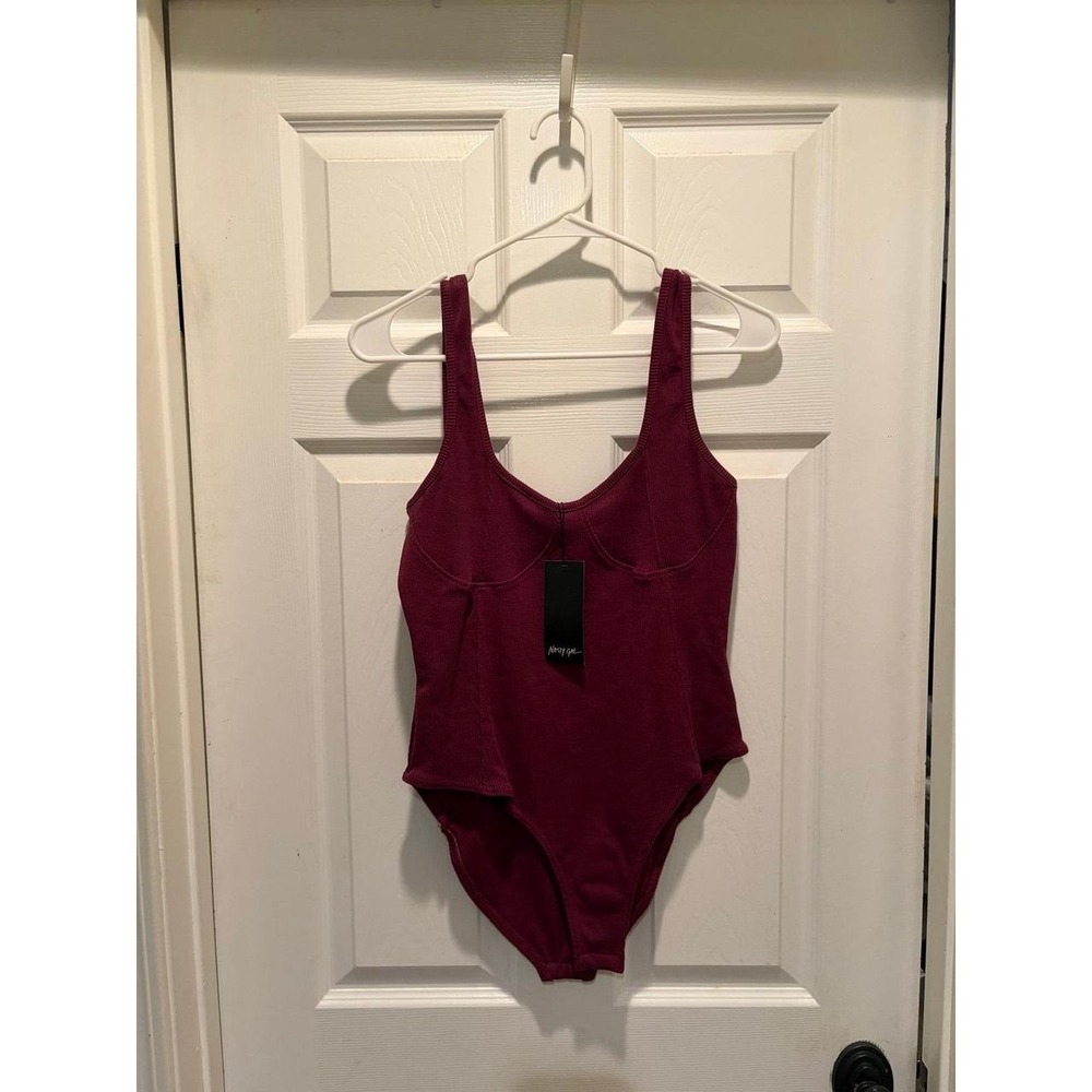 NWT Nastygal Ribbed Cotton Bodysuit Burgundy